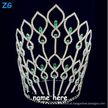 Coroa grandiosa greencrystal grande nacional de representação, cristal personalizado coroa nupcial, tiaras nome